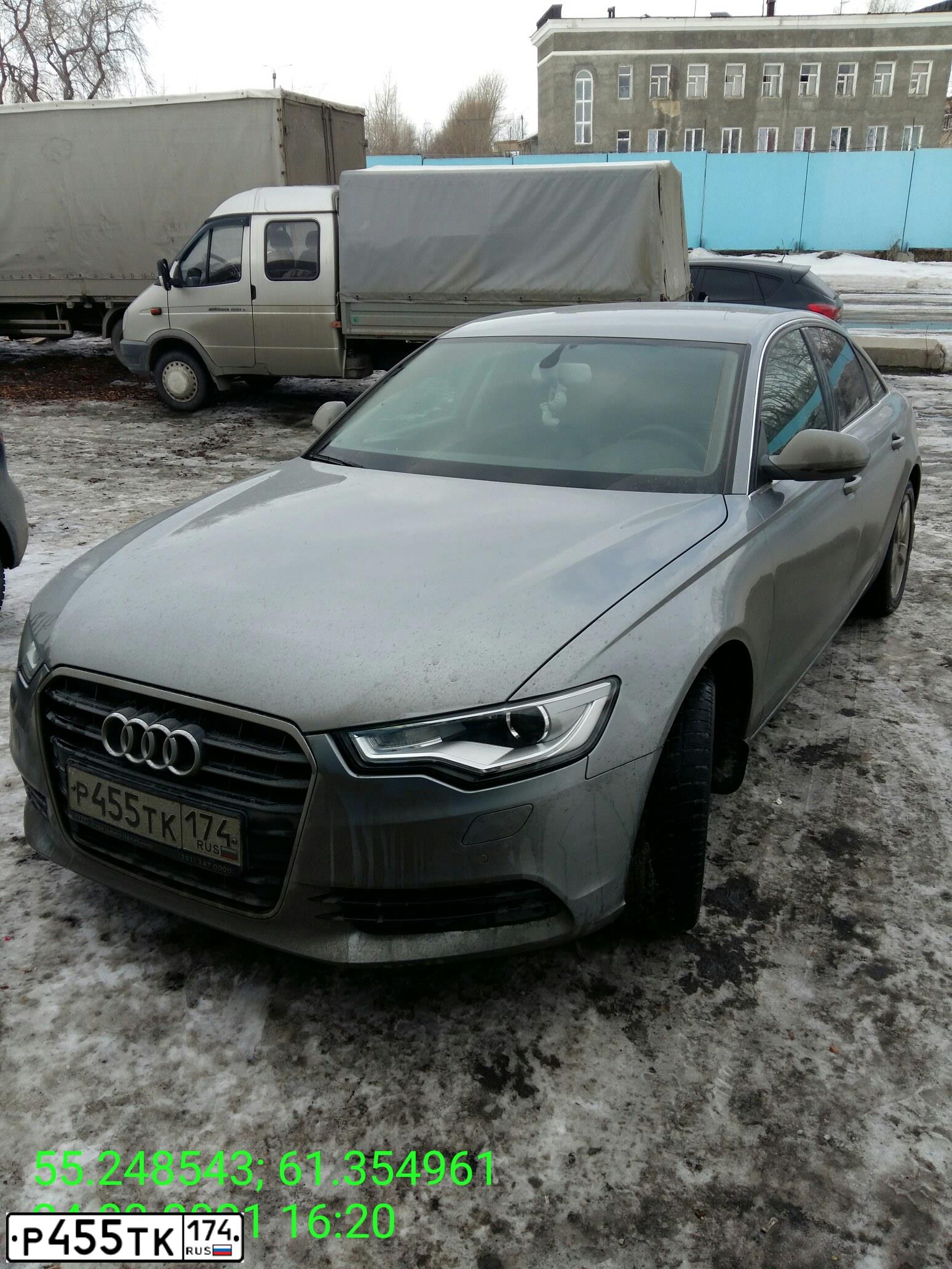 Фото автомобиля AUDI A6, 2014 — госномер Р455ТК174. Цвет: СЕРЫЙ