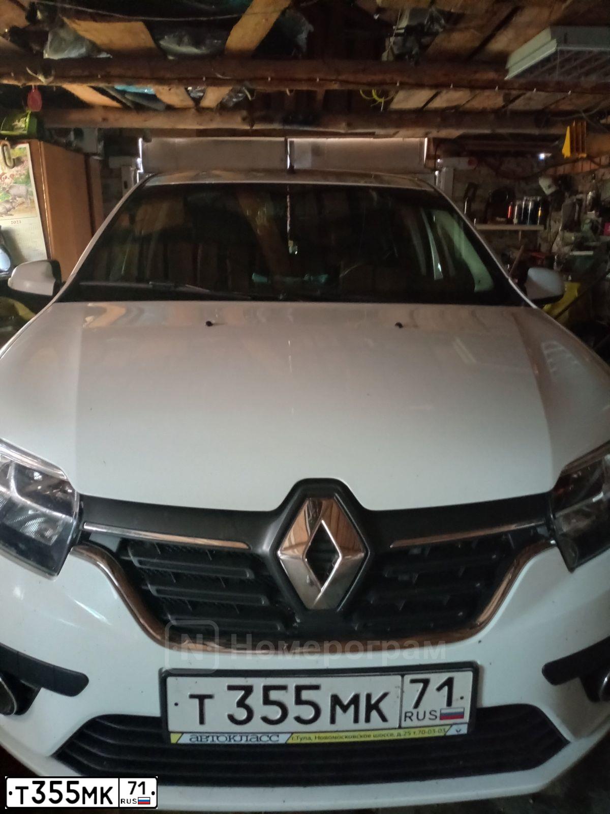 Фото автомобиля RENAULT LOGAN, 2018 — госномер Т355МК71. Цвет: БЕЛЫЙ