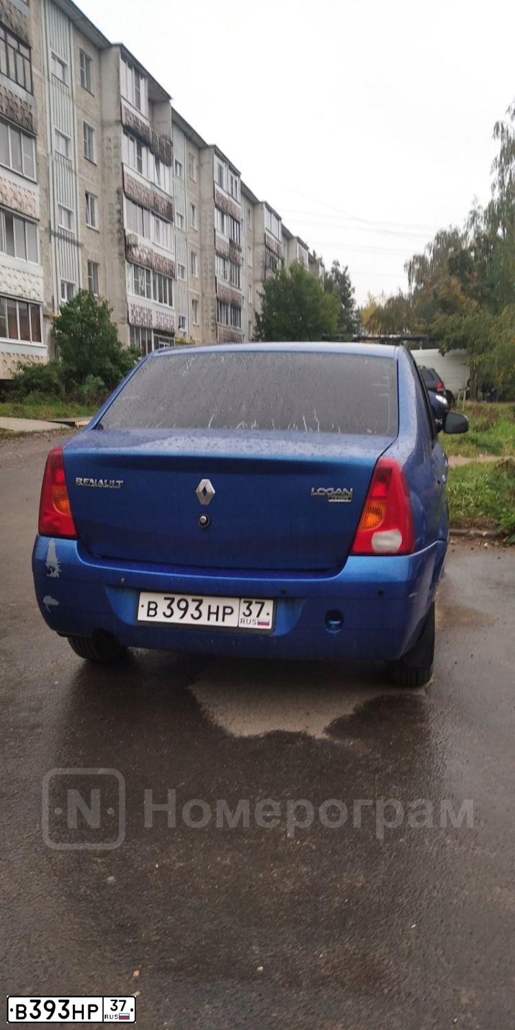 Фото автомобиля RENAULT LOGAN, 2007 — госномер В393НР37. Цвет: синий