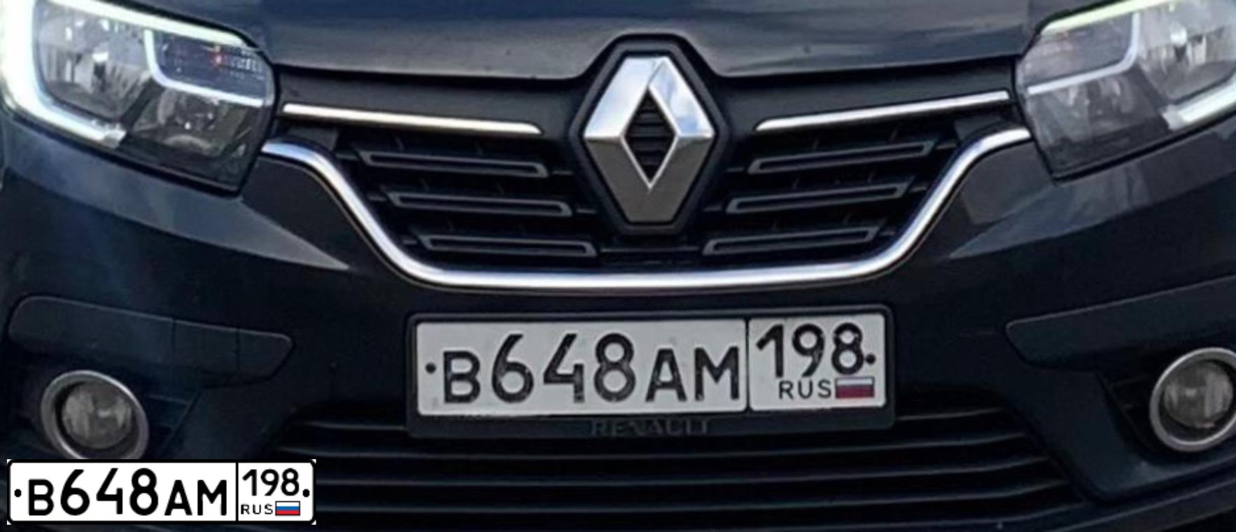 Фото автомобиля RENAULT LOGAN, 2018 — госномер В648АМ198. Цвет: ЧЕРНЫЙ