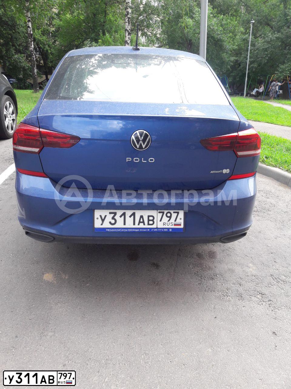 Фото автомобиля VOLKSWAGEN POLO, 2020 — госномер У311АВ797. Цвет: синий