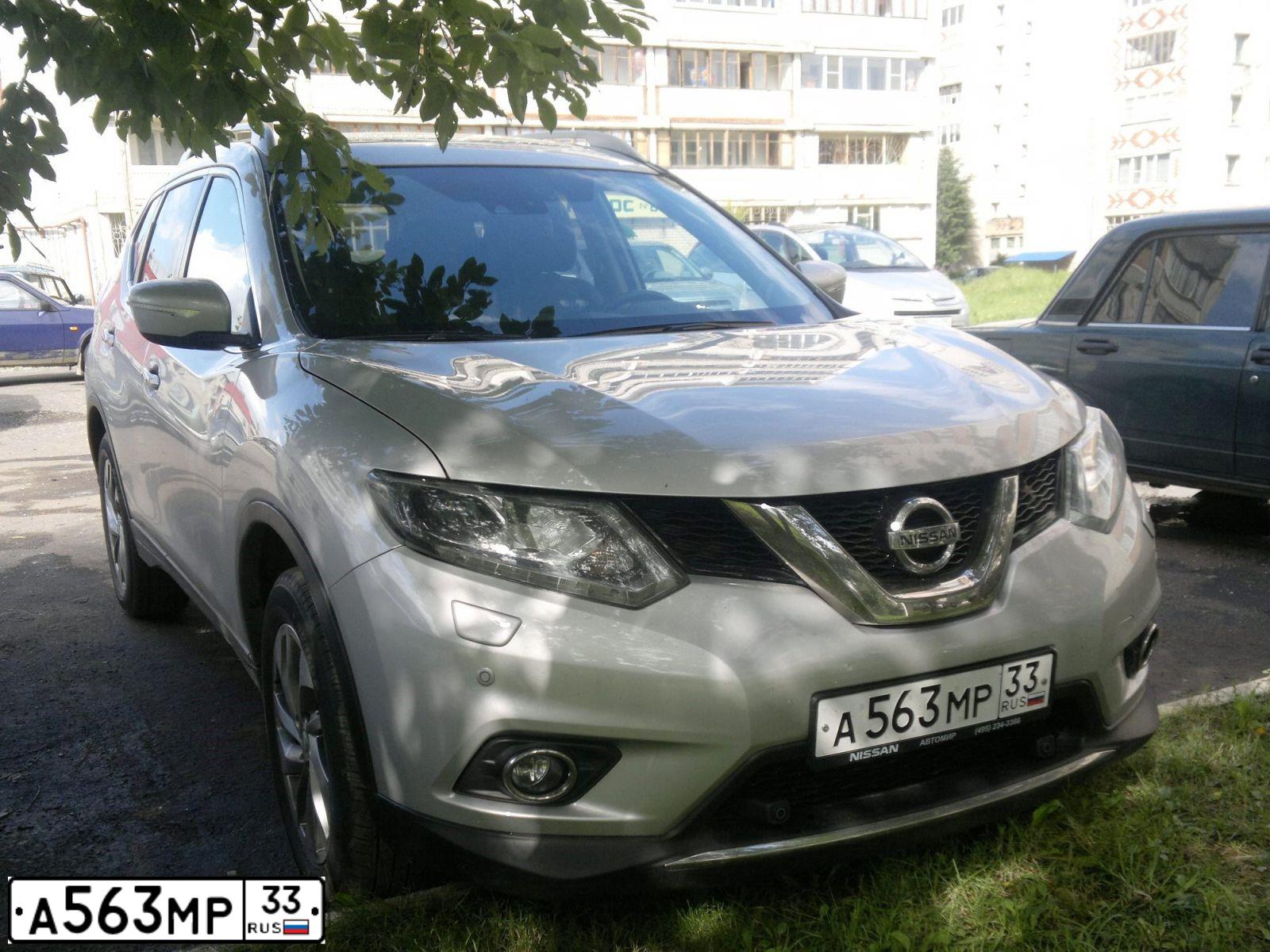 Фото автомобиля NISSAN X-TRAIL, 2015 — госномер А563МР33. Цвет: СЕРЕБРИСТЫЙ