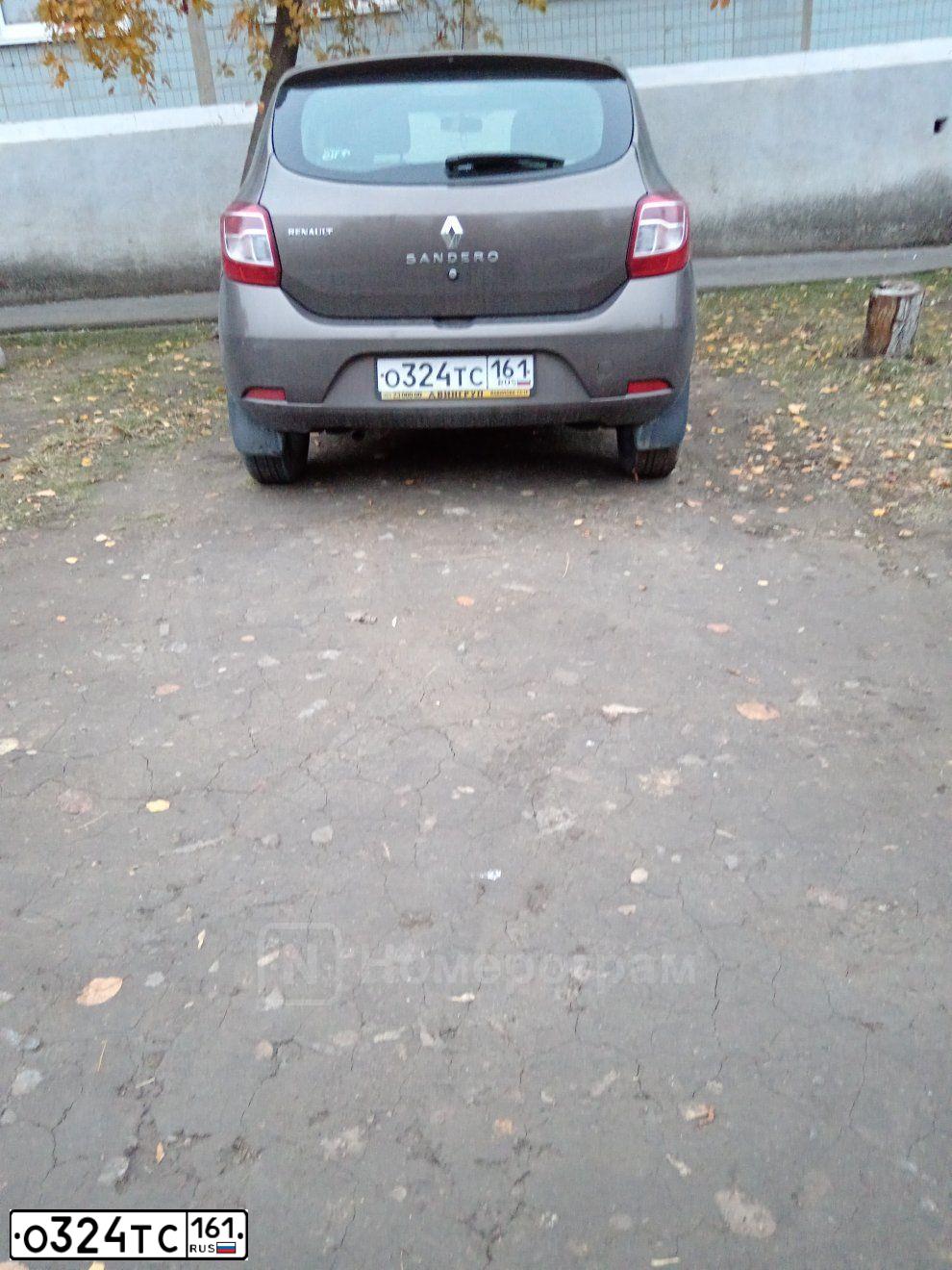 Фото автомобиля RENAULT SANDERO, 2018 — госномер О324ТС161. Цвет: Коричневый