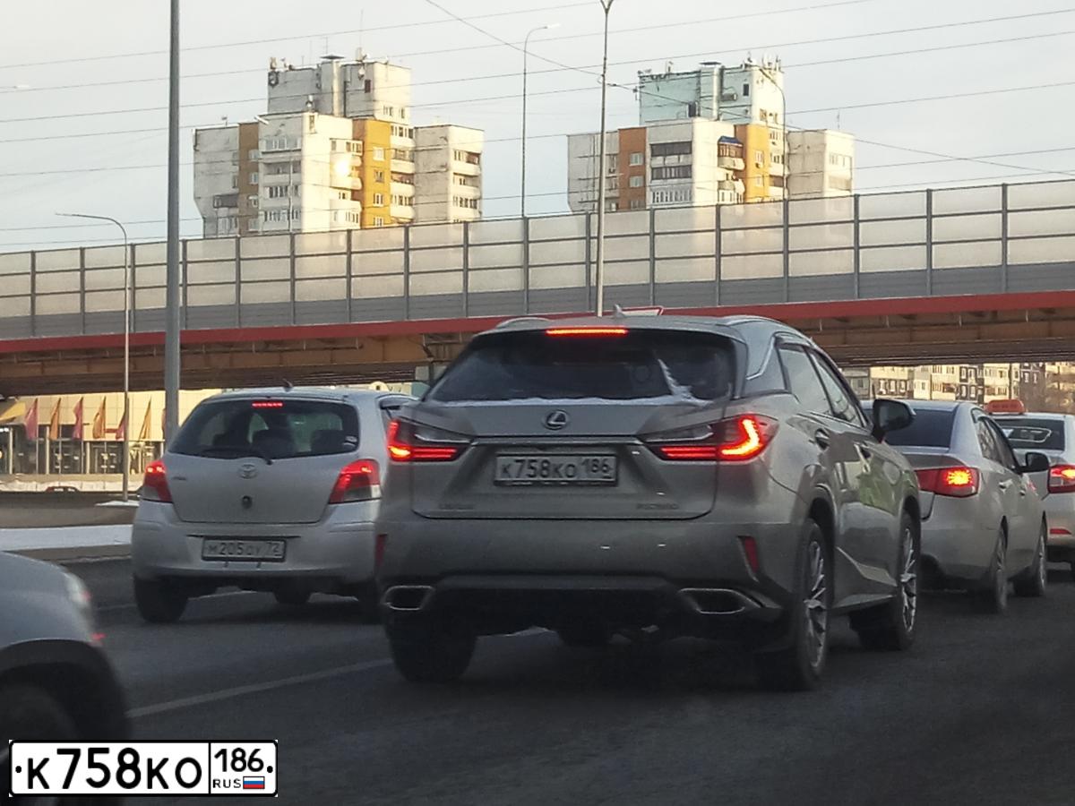 Фото автомобиля LEXUS RX, 2017 — госномер К758КО186. Цвет: СВЕТЛО-СЕРЫЙ