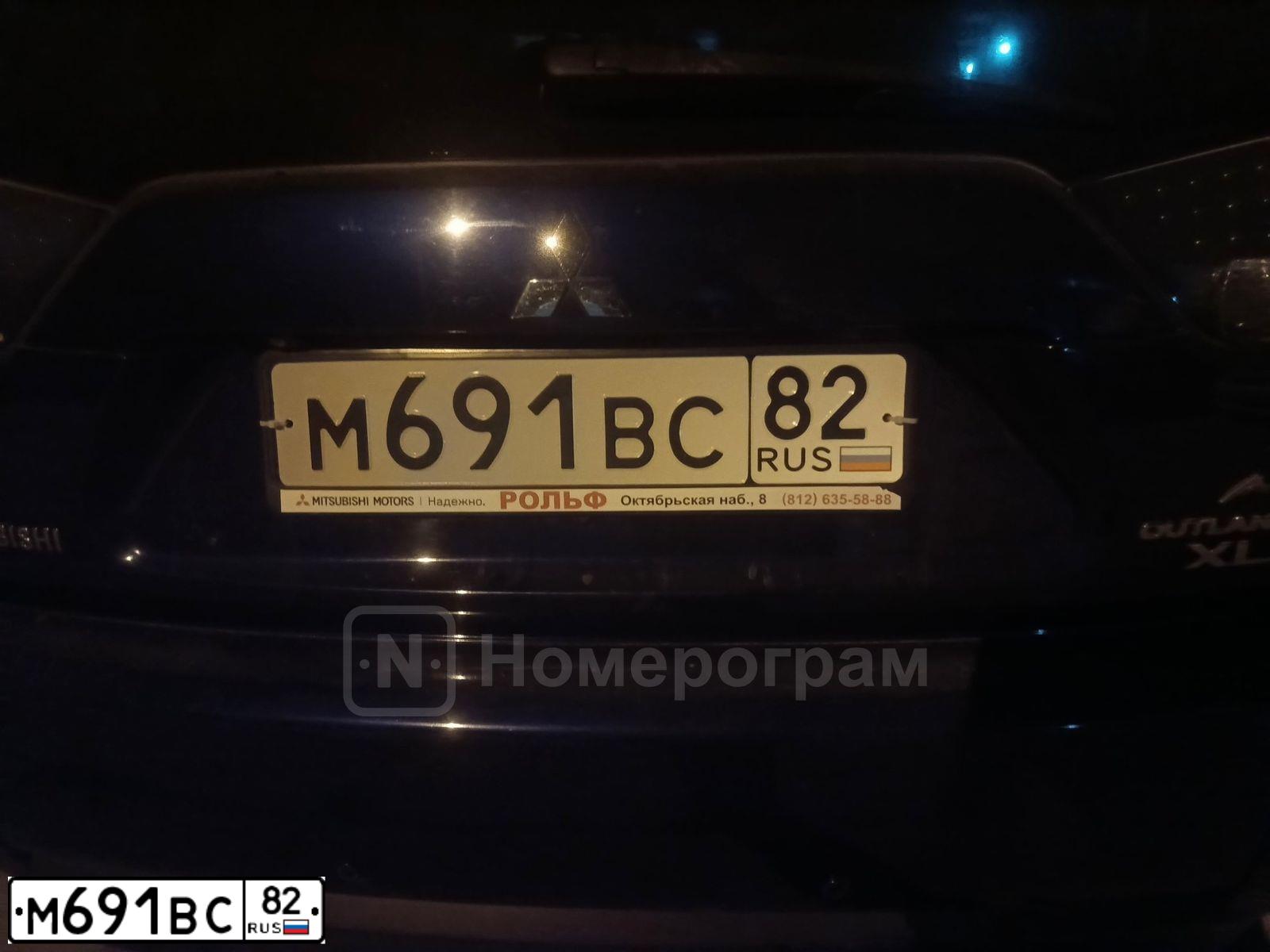 Фото автомобиля MITSUBISHI OUTLANDER, 2012 — госномер М691ВС82. Цвет: синий