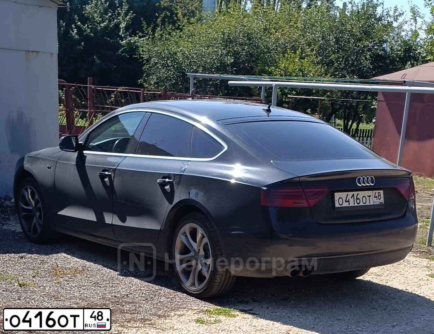 Фото автомобиля AUDI A5, 2014 — госномер О416ОТ48. Цвет: ЧЕРНЫЙ