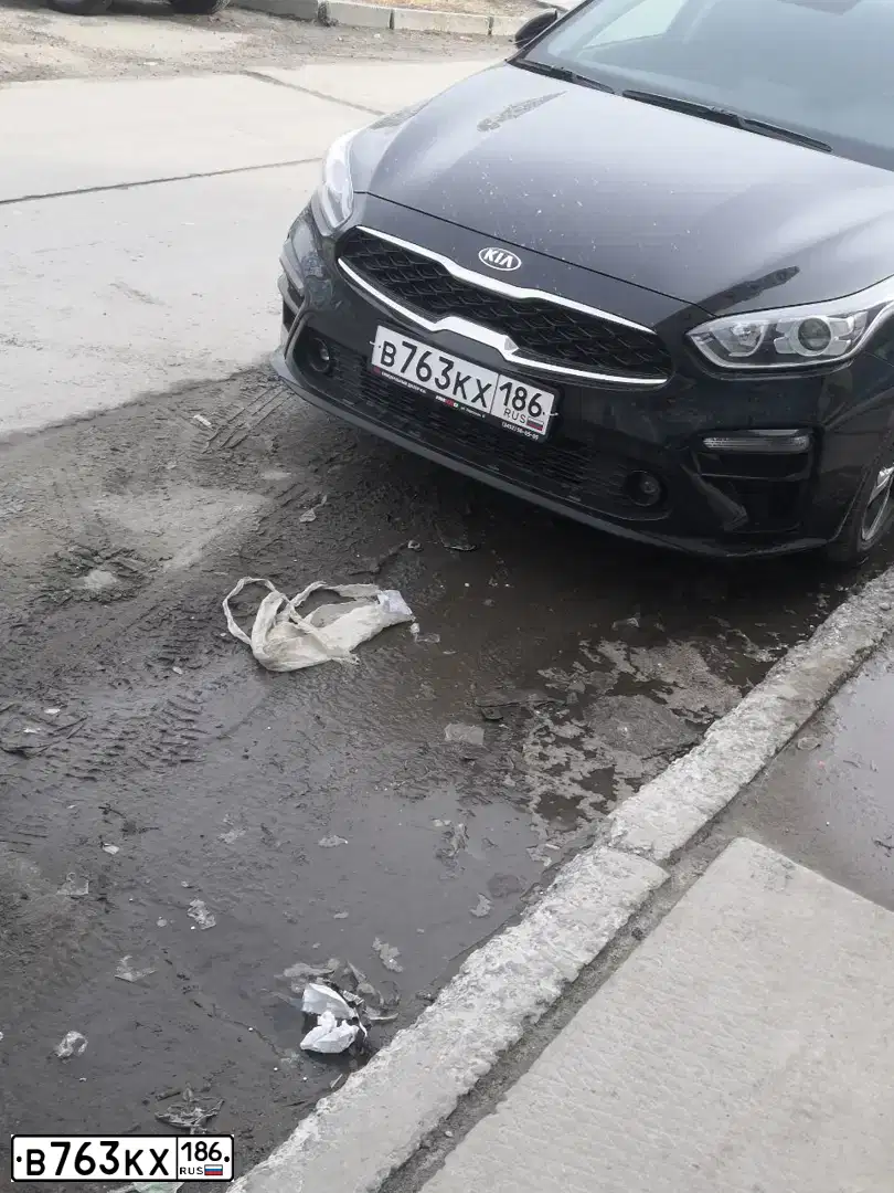 Фото автомобиля KIA CERATO, 2019 — госномер В763КХ186. Цвет: ЧЕРНЫЙ