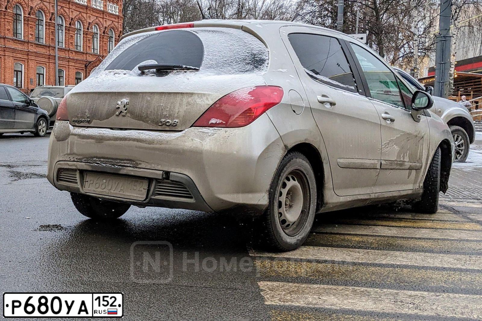 Фото автомобиля PEUGEOT 308, 2008 — госномер Р680УА152. Цвет: СЕРЫЙ