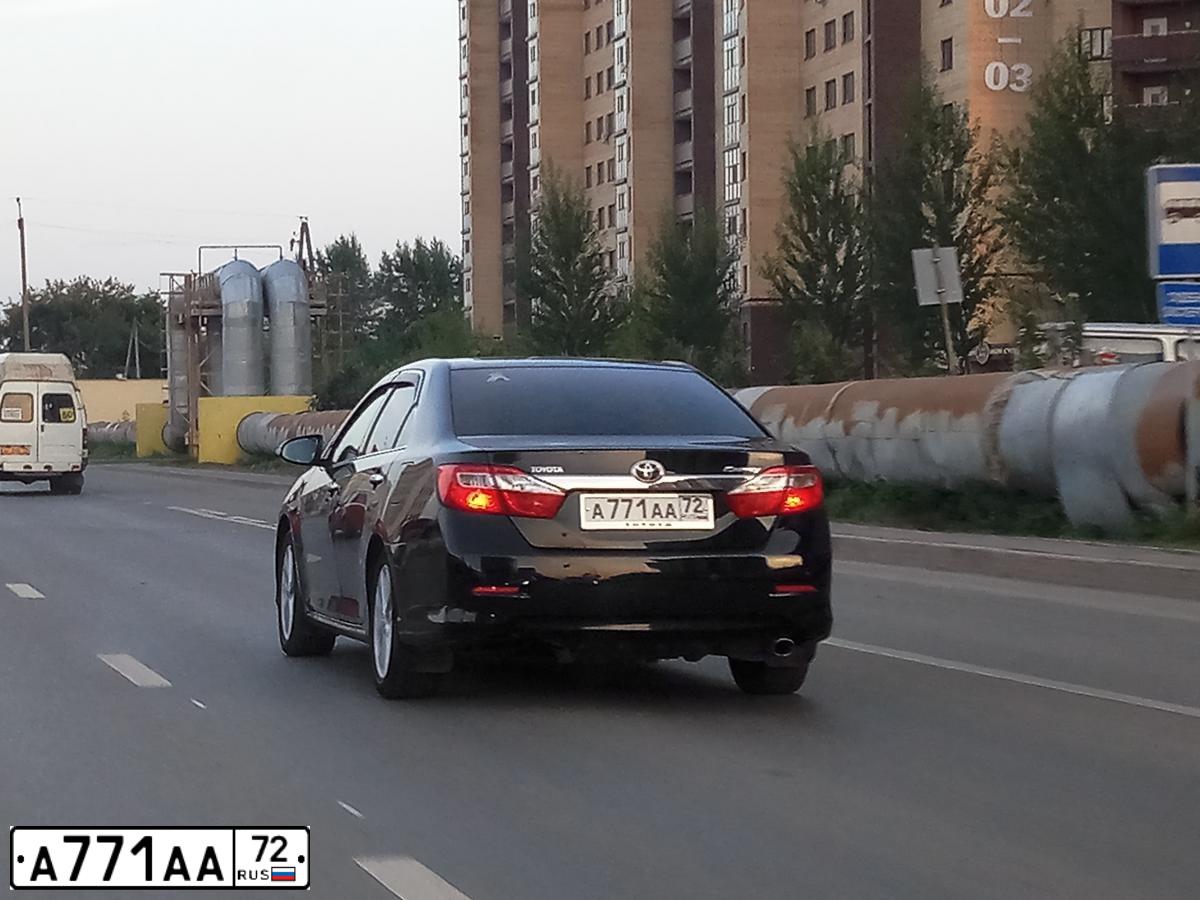 Фото автомобиля TOYOTA CAMRY, 2012 — госномер А771АА72. Цвет: ЧЕРНЫЙ