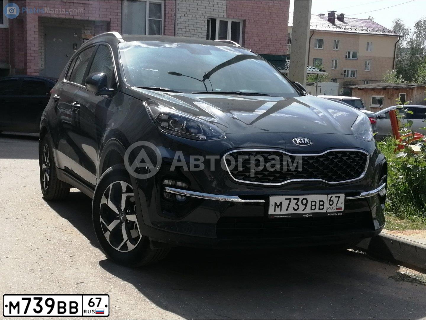 Фото автомобиля KIA SPORTAGE, 2019 — госномер М739ВВ67. Цвет: Серый