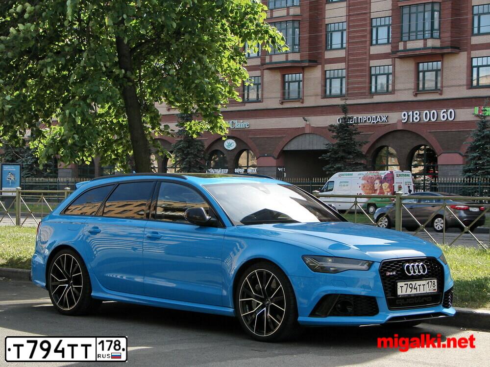 Фото автомобиля AUDI RS6, 2017 — госномер Т794ТТ178. Цвет: ГОЛУБОЙ