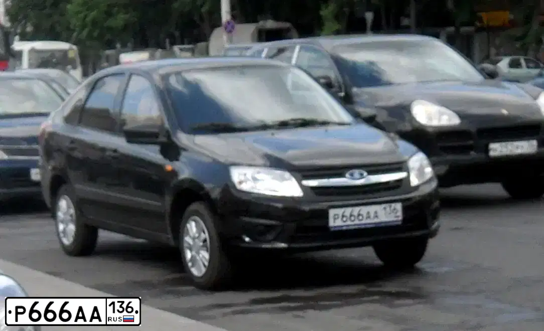 Фото автомобиля LADA 2191 GRANTA, 2015 — госномер Р666АА136. Цвет: ЧЕРНЫЙ