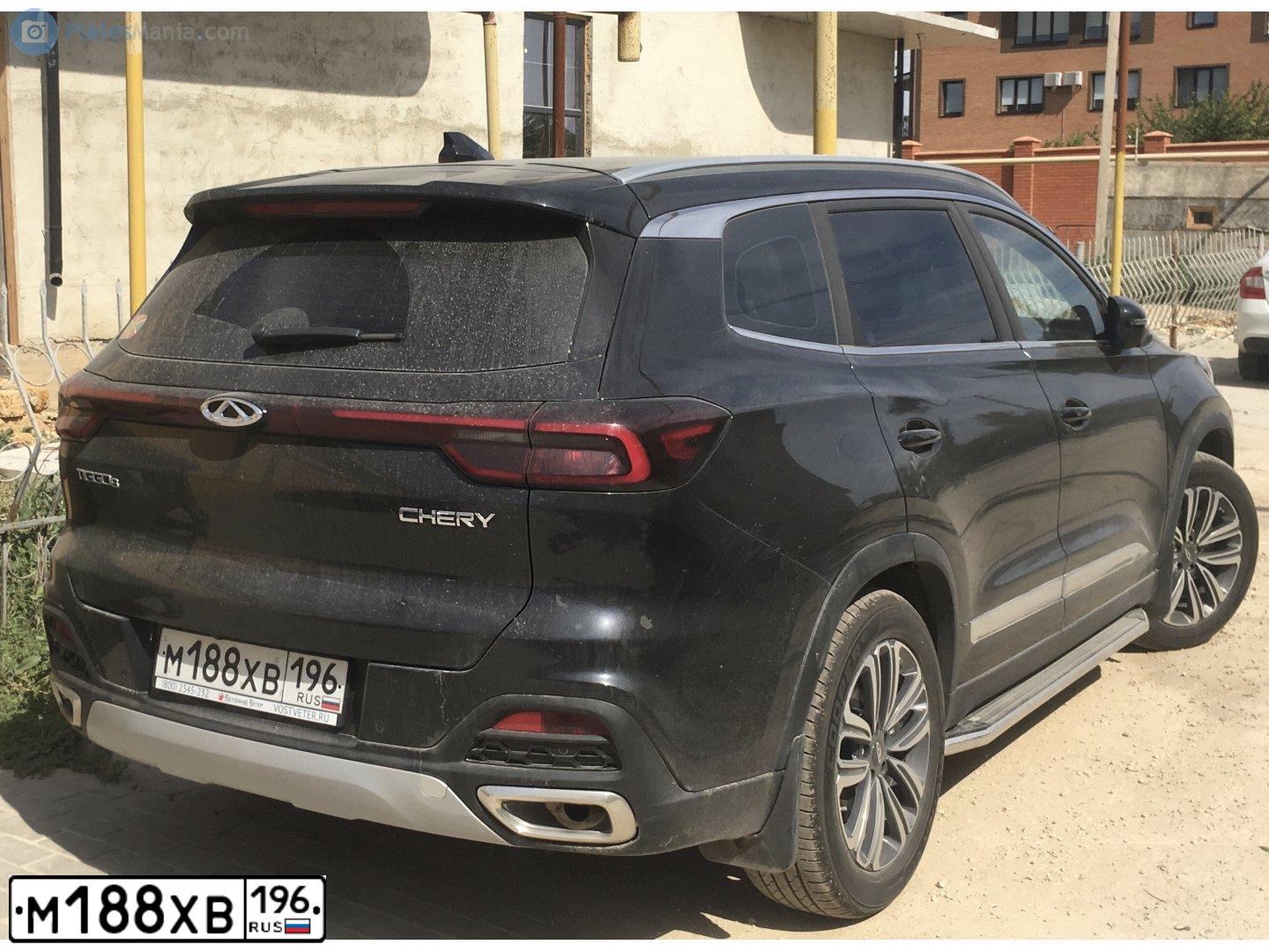 Фото автомобиля CHERY TIGGO, 2020 — госномер М188ХВ196. Цвет: ЧЕРНЫЙ