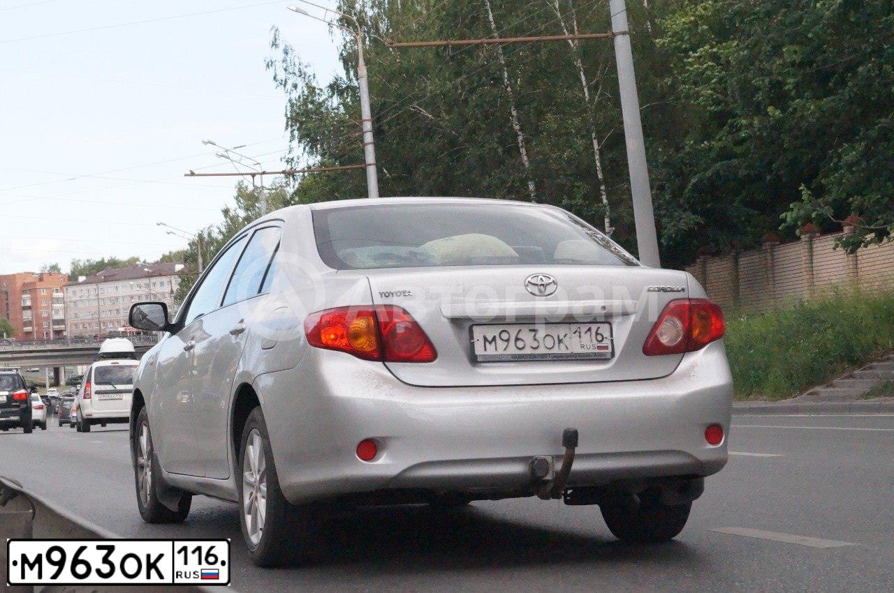 Фото автомобиля TOYOTA COROLLA, 2008 — госномер М963ОК116. Цвет: СЕРЕБРИСТЫЙ