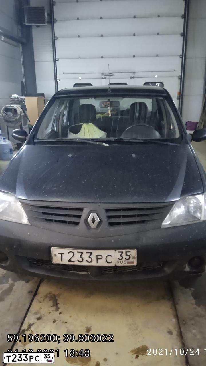 Фото автомобиля RENAULT LOGAN, 2007 — госномер Т233РС35. Цвет: ТЕМНО-СЕРЫЙ