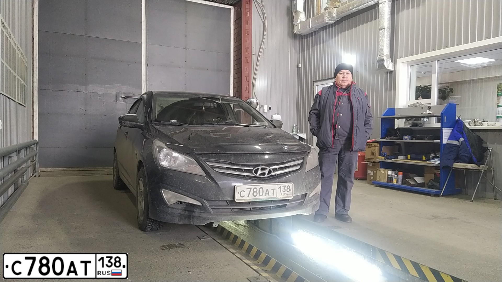Фото автомобиля HYUNDAI SOLARIS, 2015 — госномер В972МК138. Цвет: ЧЕРНЫЙ