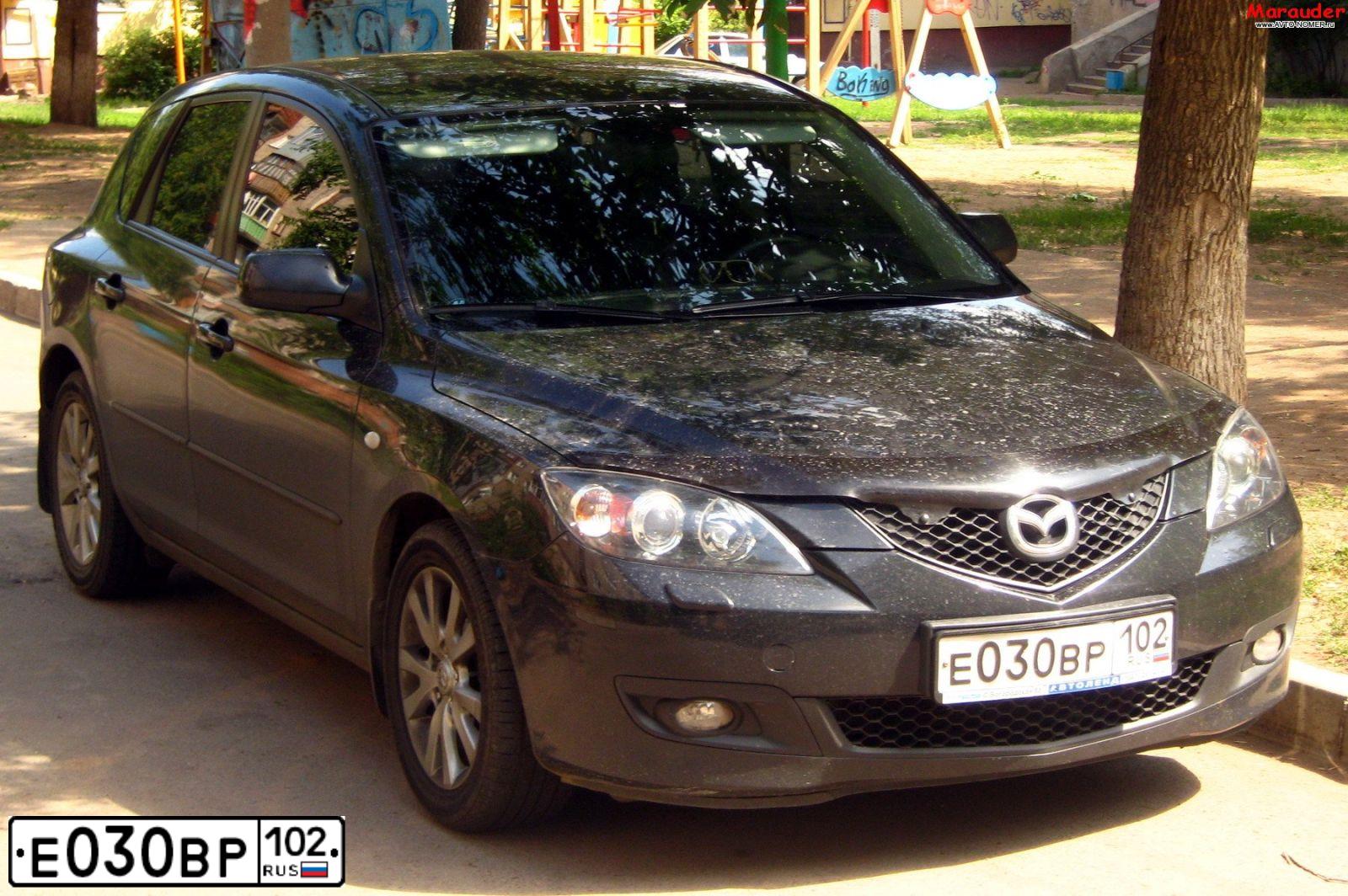 Фото автомобиля MAZDA 3, 2007 — госномер Е030ВР102. Цвет: ЧЕРНЫЙ