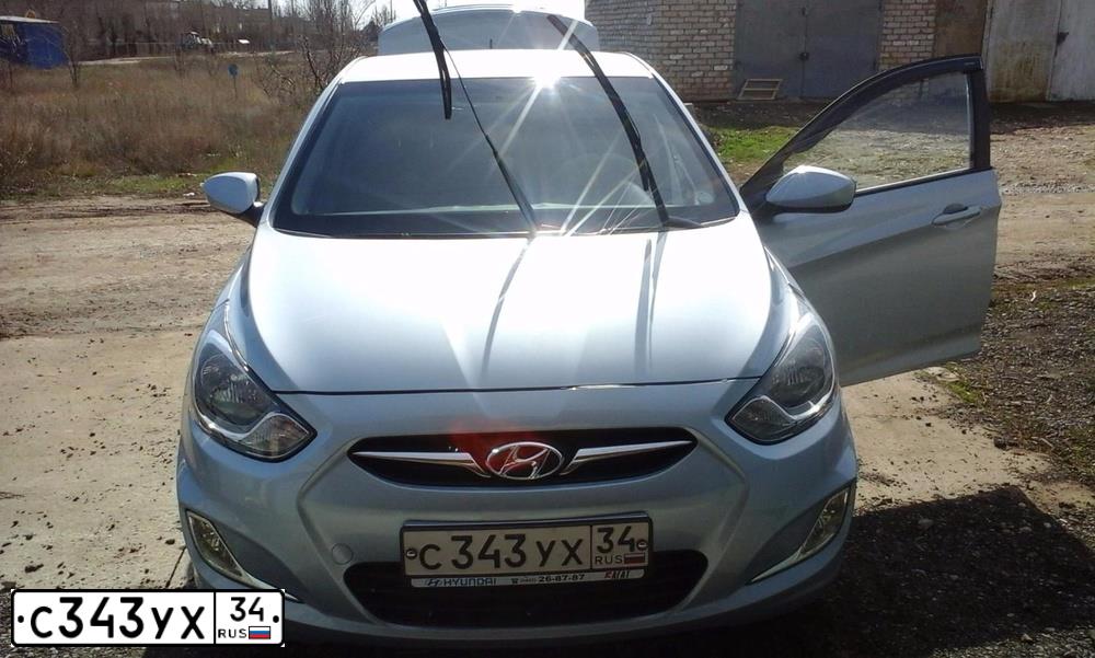 Фото автомобиля HYUNDAI SOLARIS, 2012 — госномер С343УХ34. Цвет: СЕРО ГОЛУБОЙ