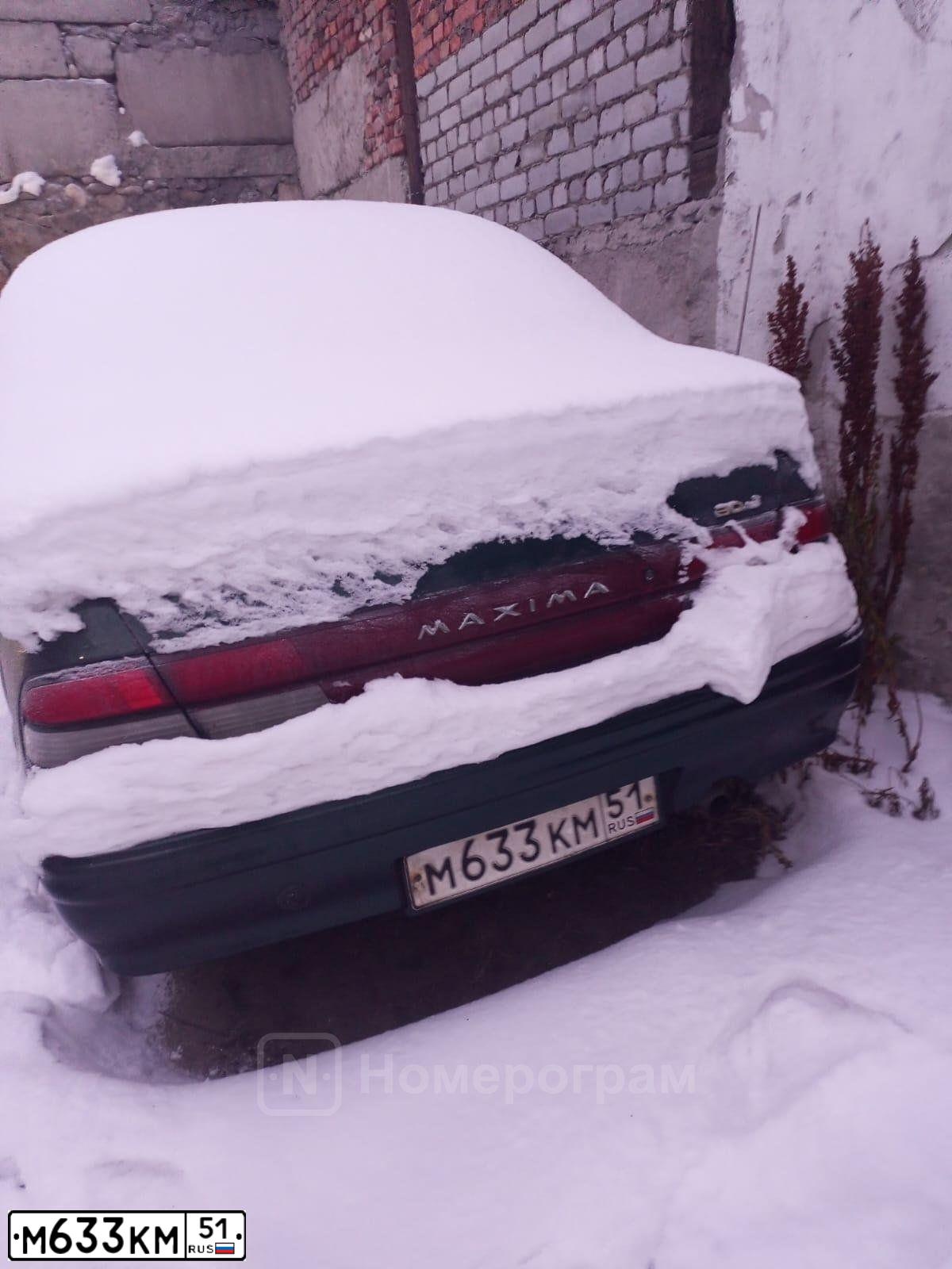 Фото автомобиля NISSAN MAXIMA, 1997 — госномер М633КМ51. Цвет: ТЕМНО-ЗЕЛЕНЫЙ