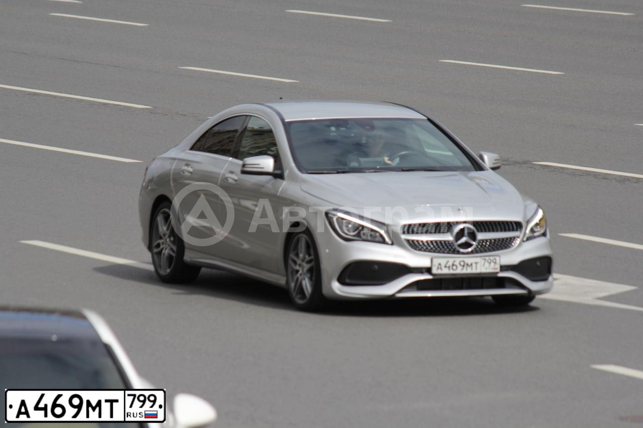 Фото автомобиля MERCEDES CLA-KLASSE, 2018 — госномер А469МТ799. Цвет: Серебристый