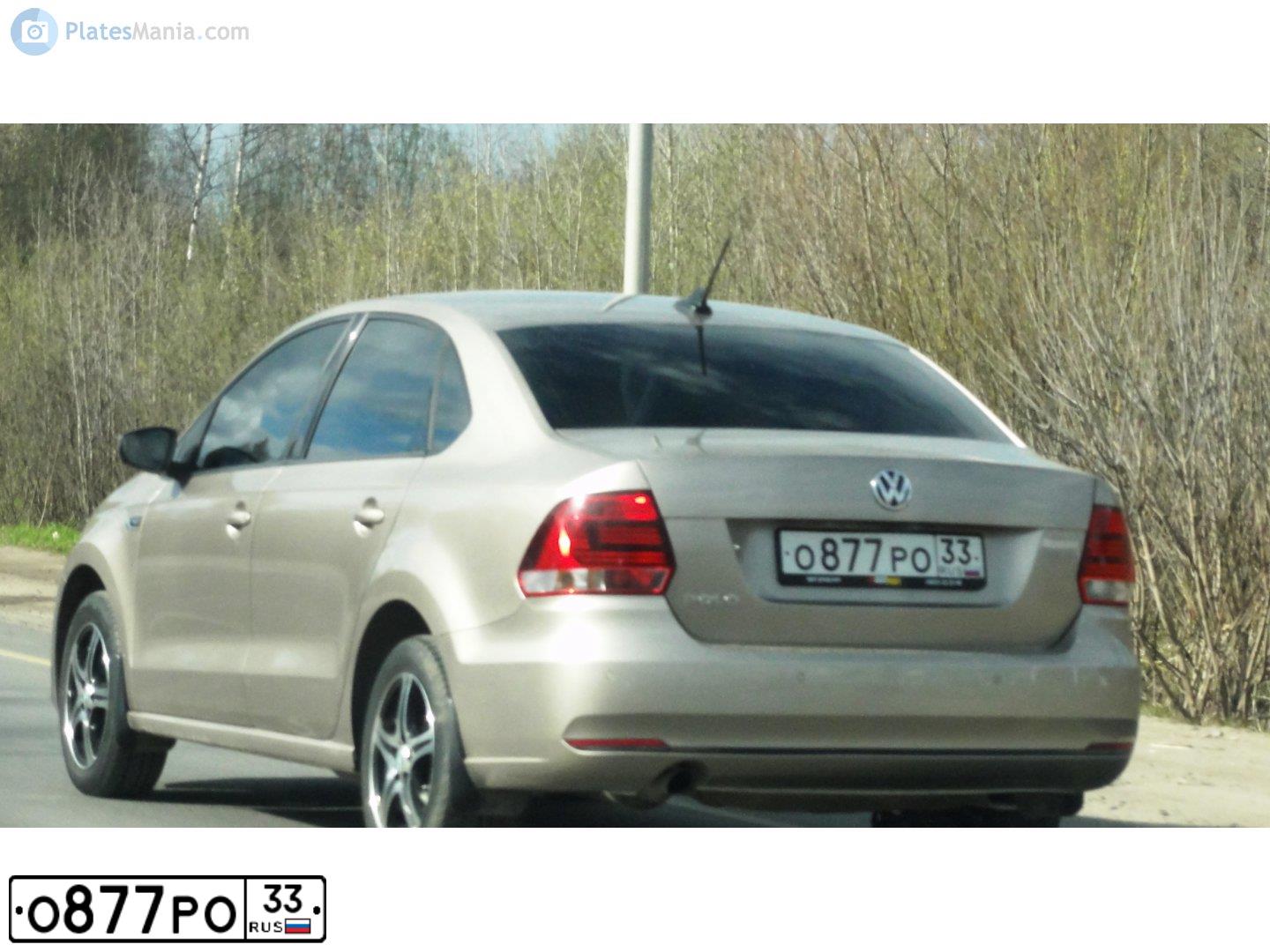 Фото автомобиля VOLKSWAGEN POLO, 2018 — госномер О877РО33. Цвет: БЕЖЕВЫЙ