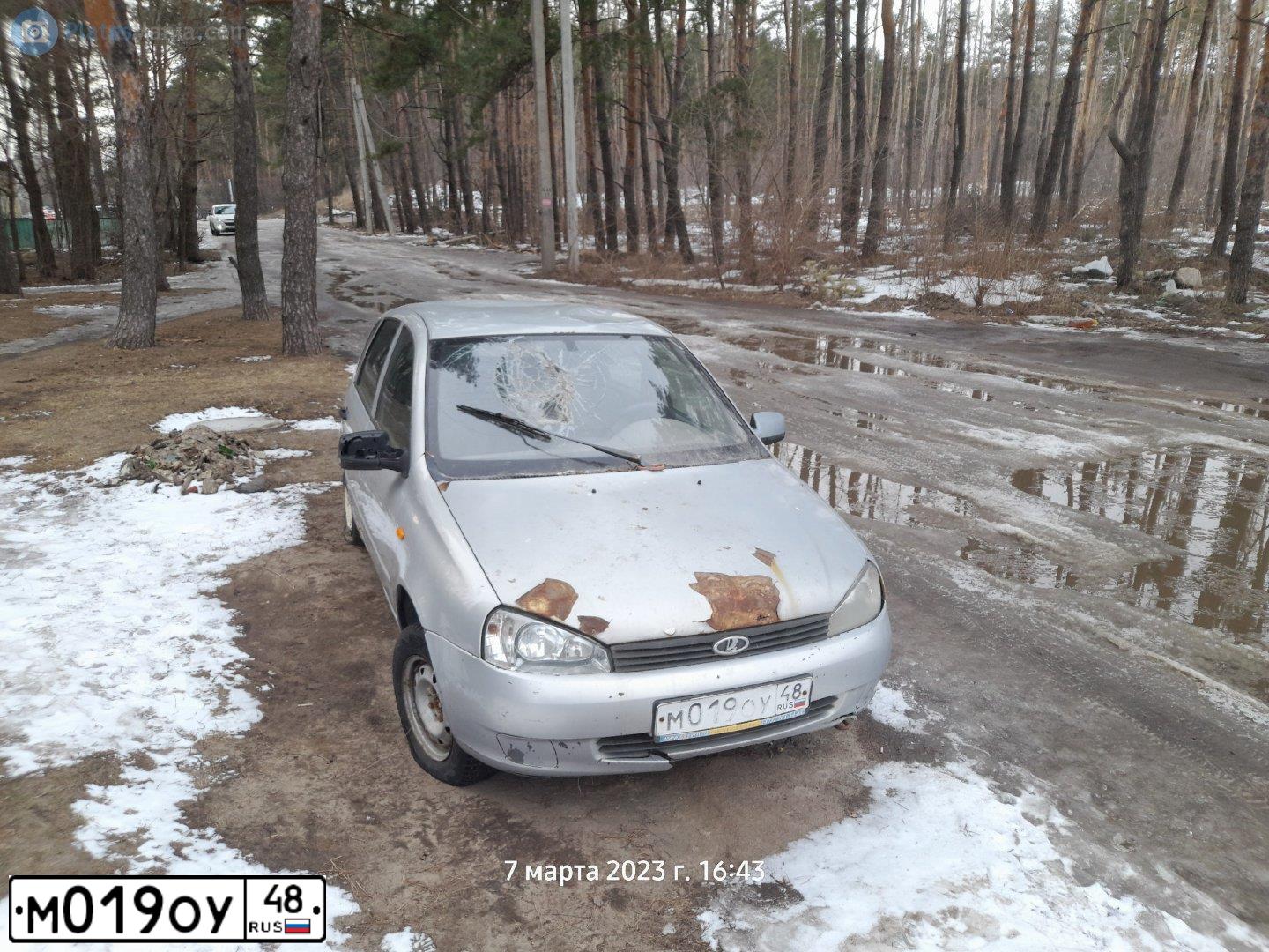 Фото автомобиля LADA 1119 KALINA, 2009 — госномер М019ОУ48. Цвет: СЕРЕБРИСТЫЙ