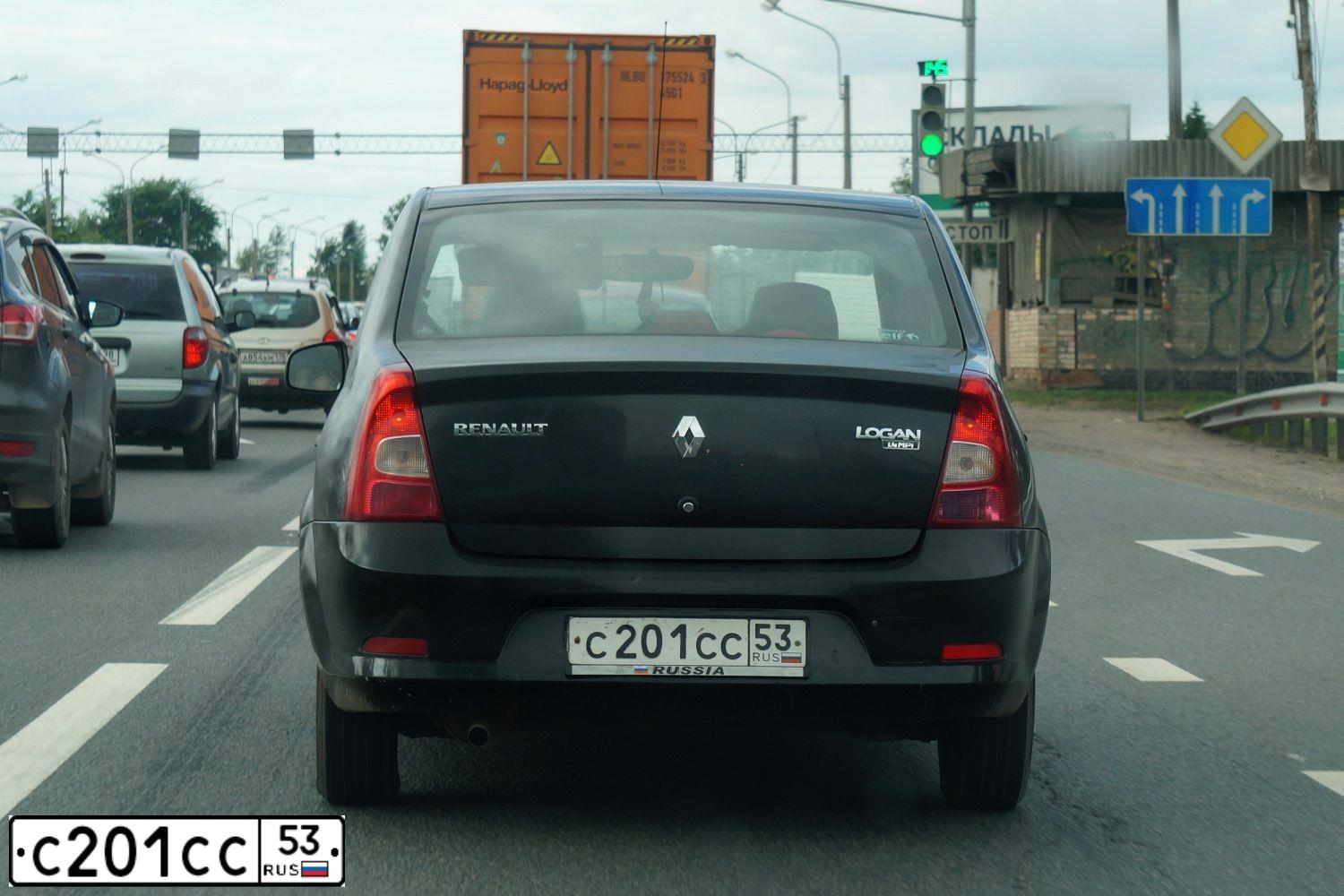 Фото автомобиля RENAULT LOGAN, 2010 — госномер С201СС53. Цвет: ЧЕРНЫЙ