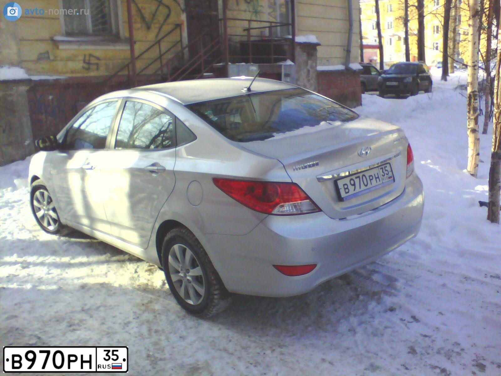 Фото автомобиля HYUNDAI SOLARIS, 2011 — госномер В970РН35. Цвет: СЕРЕБРИСТЫЙ