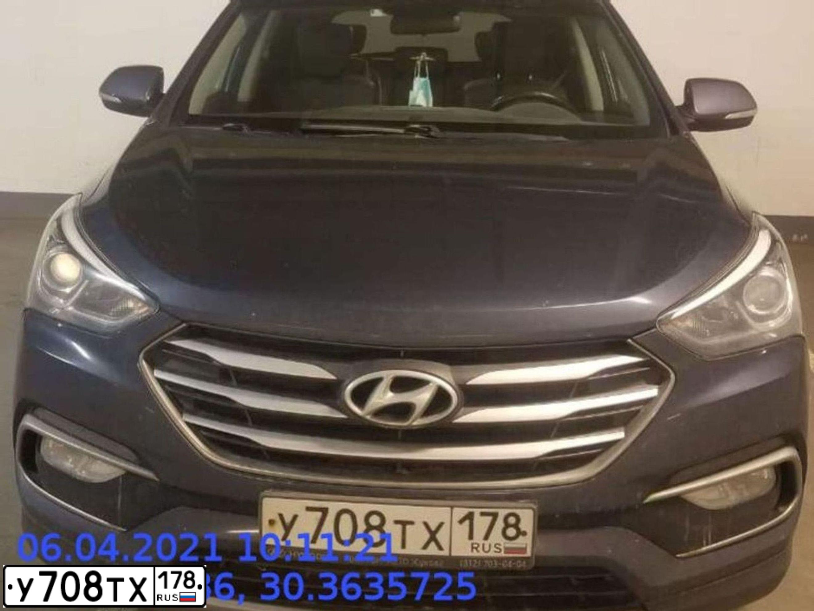 Фото автомобиля HYUNDAI SANTA FE, 2016 — госномер М316ОО35. Цвет: синий