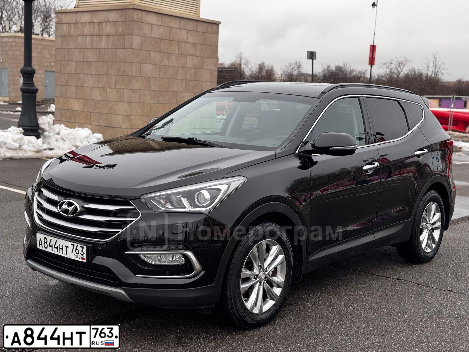 Фото автомобиля HYUNDAI SANTA FE, 2017 — госномер А844НТ763. Цвет: ЧЕРНЫЙ
