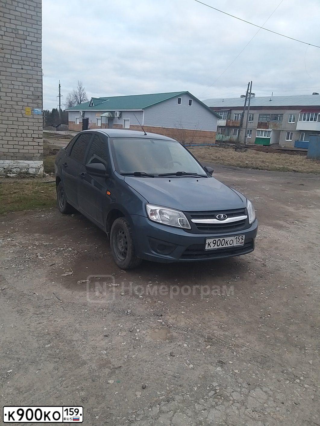 Фото автомобиля LADA 2190 GRANTA, 2015 — госномер К900КО159. Цвет: Серо-Синий