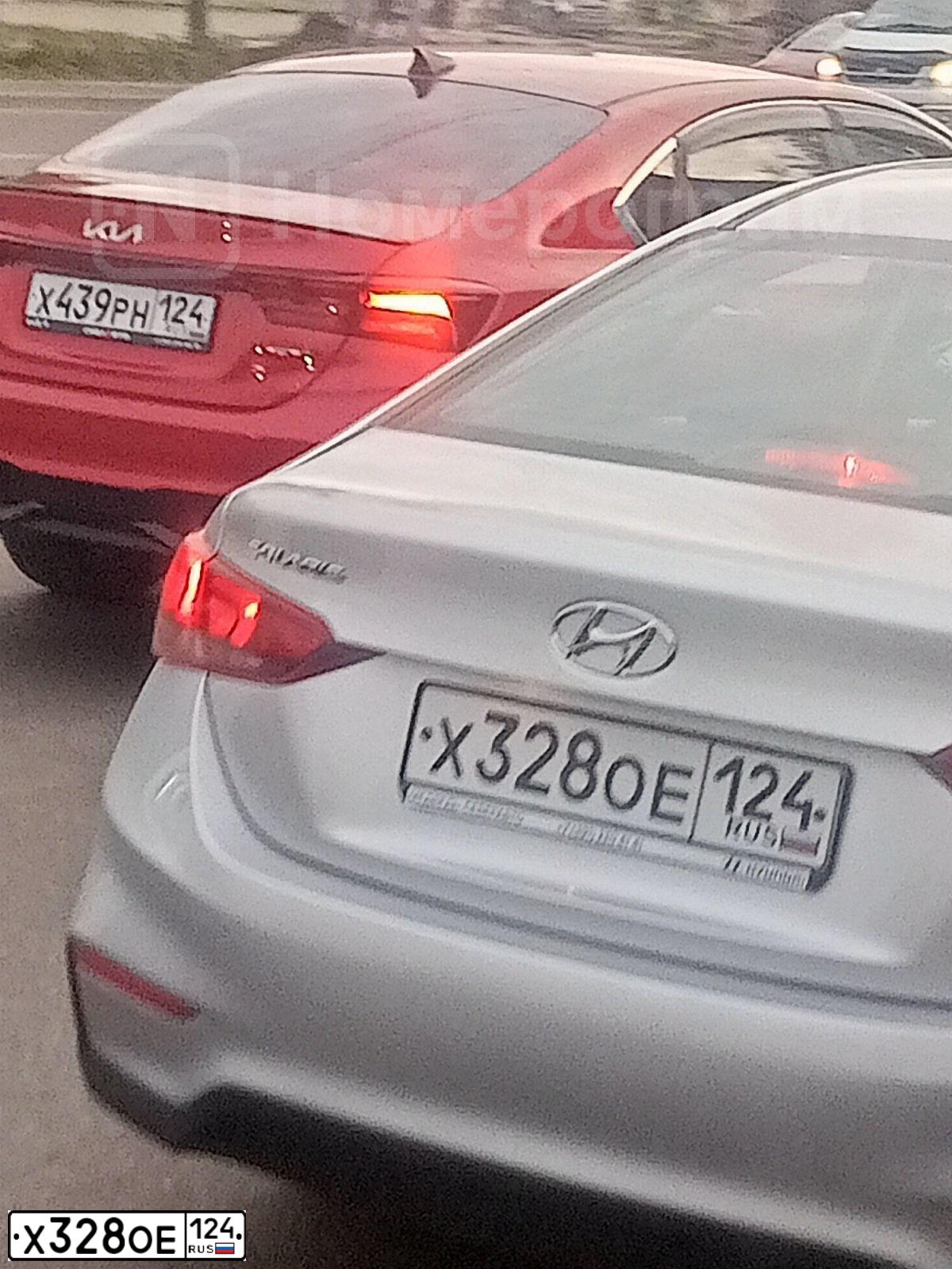 Фото автомобиля HYUNDAI SOLARIS, 2018 — госномер Х328ОЕ124. Цвет: СЕРЕБРИСТЫЙ