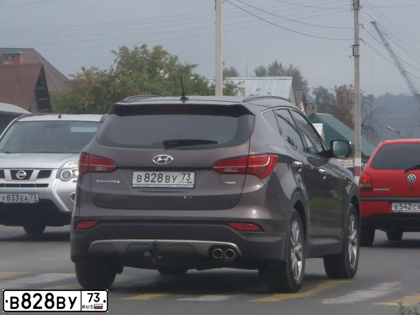Фото автомобиля HYUNDAI SANTA FE, 2013 — госномер В828ВУ73. Цвет: КОРИЧНЕВЫЙ