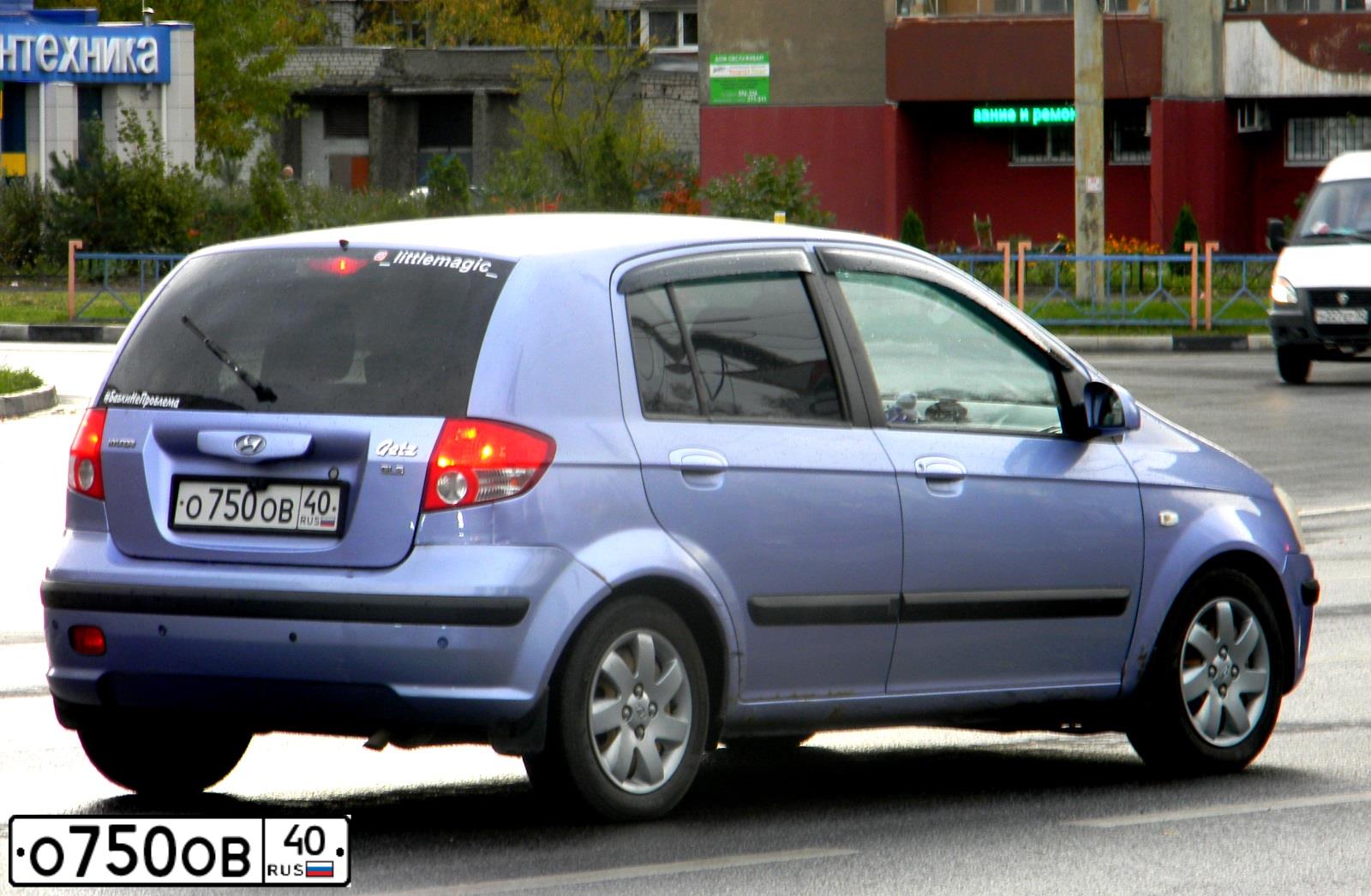 Фото автомобиля HYUNDAI GETZ, 2004 — госномер О750ОВ40. Цвет: СИРЕНЕВЫЙ