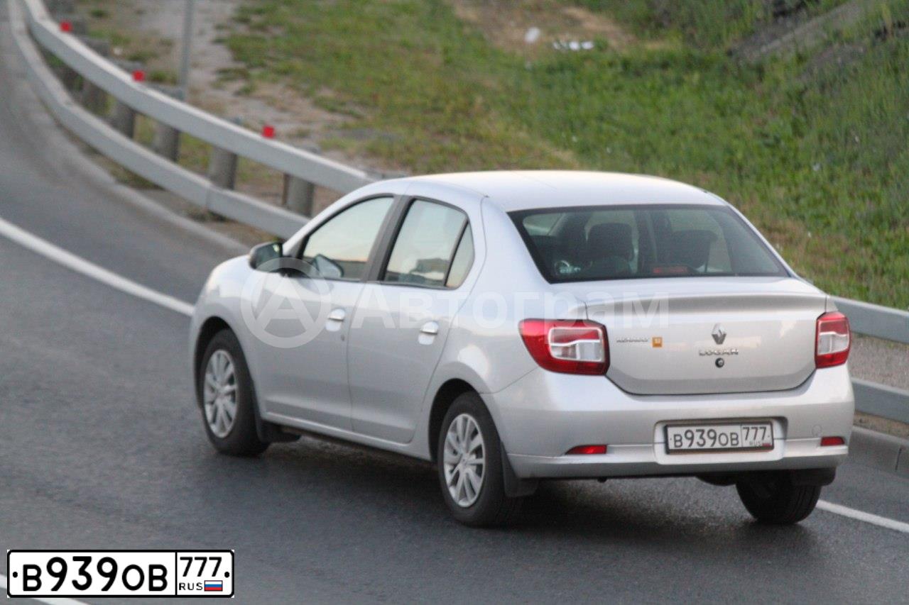 Фото автомобиля RENAULT LOGAN, 2015 — госномер В939ОВ777. Цвет: СВЕТЛО-СЕРЫЙ