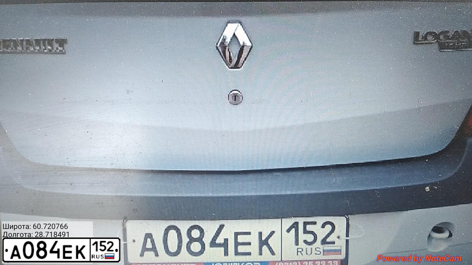 Фото автомобиля RENAULT LOGAN, 2006 — госномер А084ЕК152. Цвет: СЕРЫЙ
