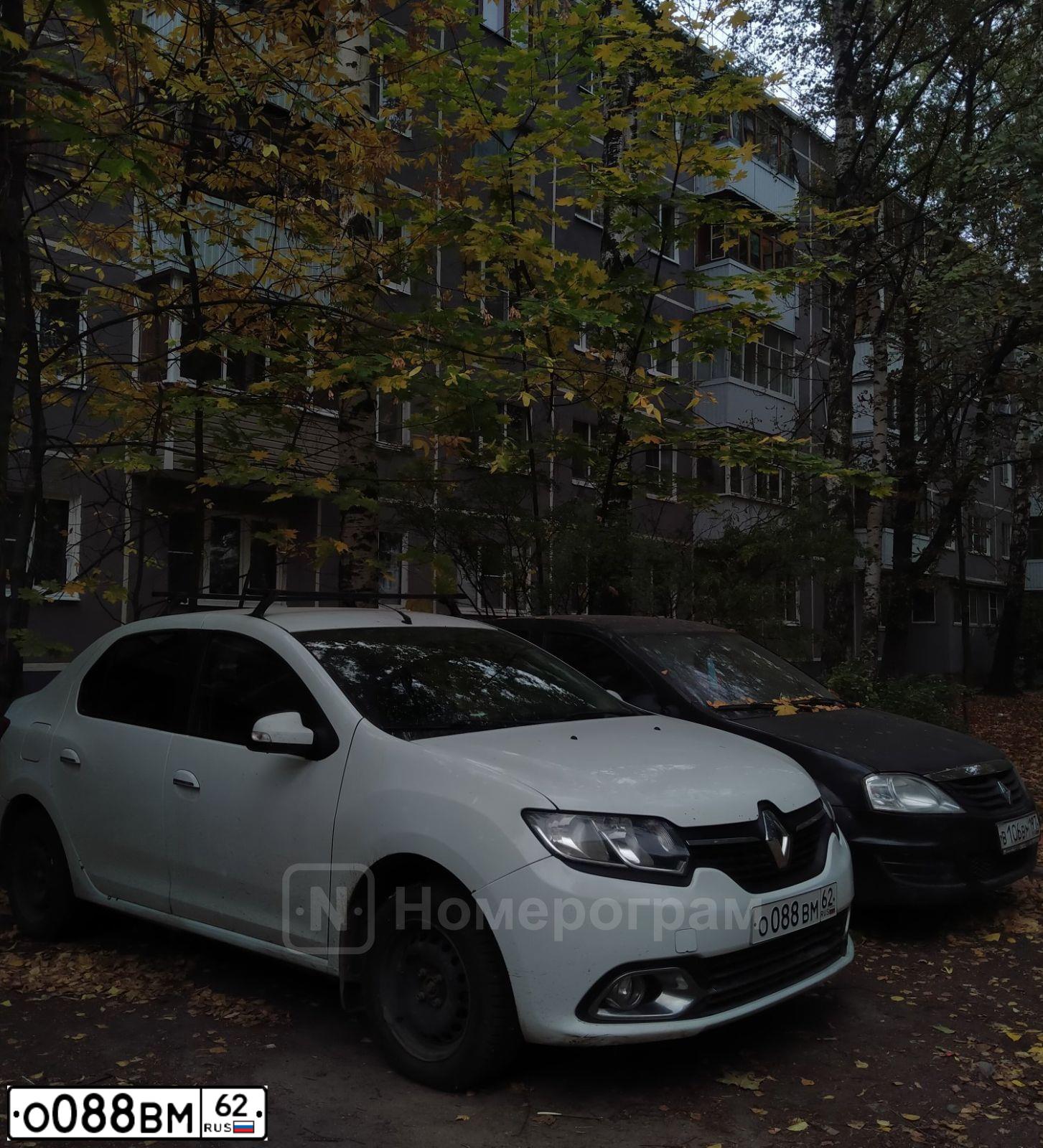Фото автомобиля RENAULT LOGAN, 2014 — госномер О088ВМ62. Цвет: Белый