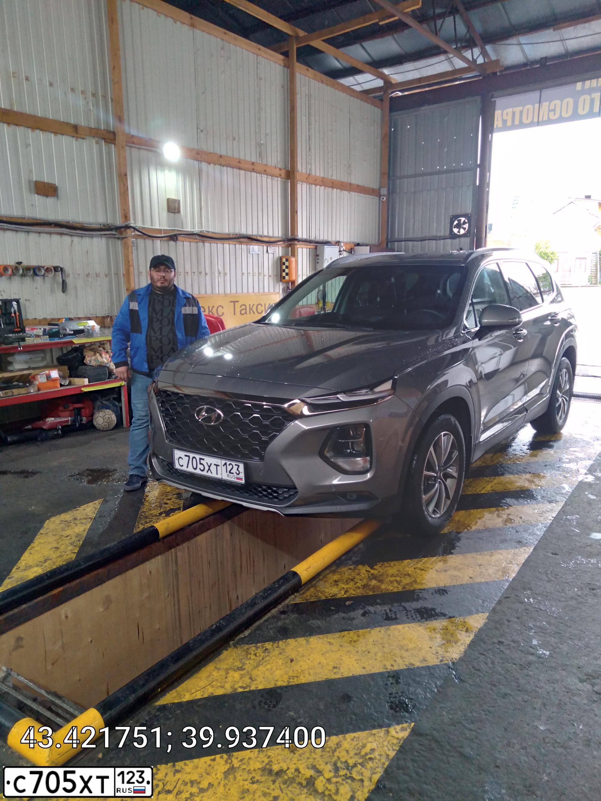 Фото автомобиля HYUNDAI SANTA FE, 2019 — госномер Х015РХ193. Цвет: СЕРЫЙ