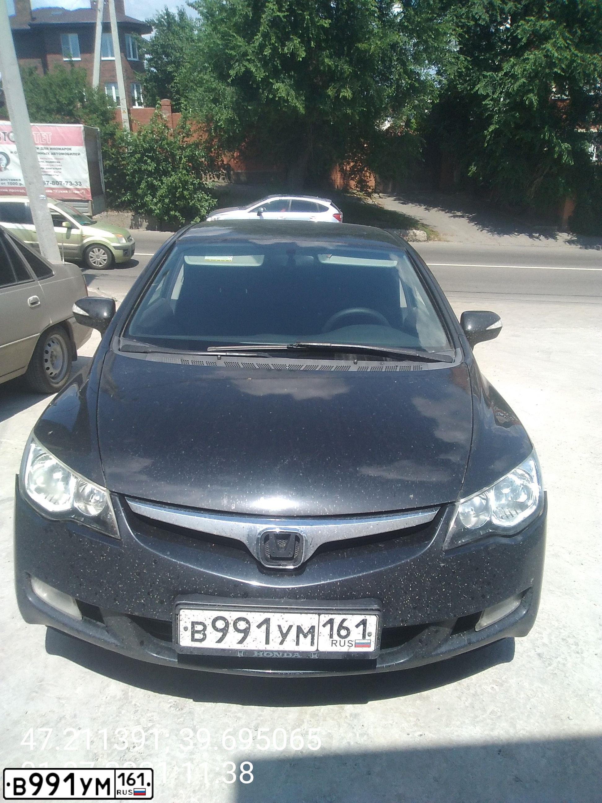 Фото автомобиля HONDA CIVIC, 2007 — госномер В991УМ161. Цвет: ЧЕРНЫЙ