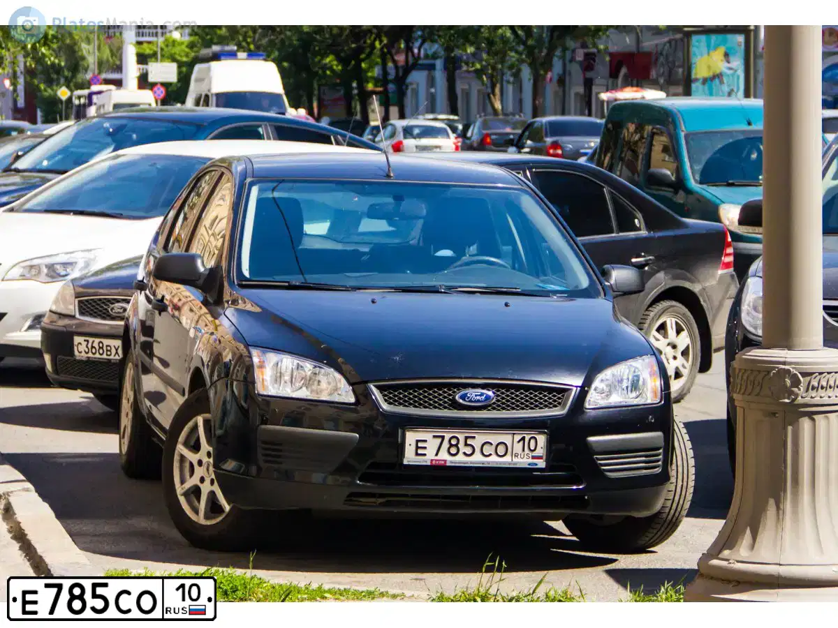 Фото автомобиля FORD FOCUS, 2007 — госномер Е785СО10. Цвет: ЧЕРНЫЙ