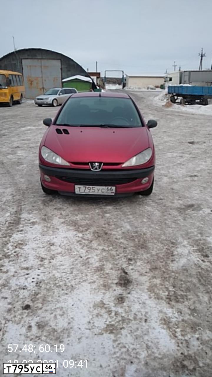 Фото автомобиля PEUGEOT 206, 2005 — госномер Т795УС66. Цвет: Красный