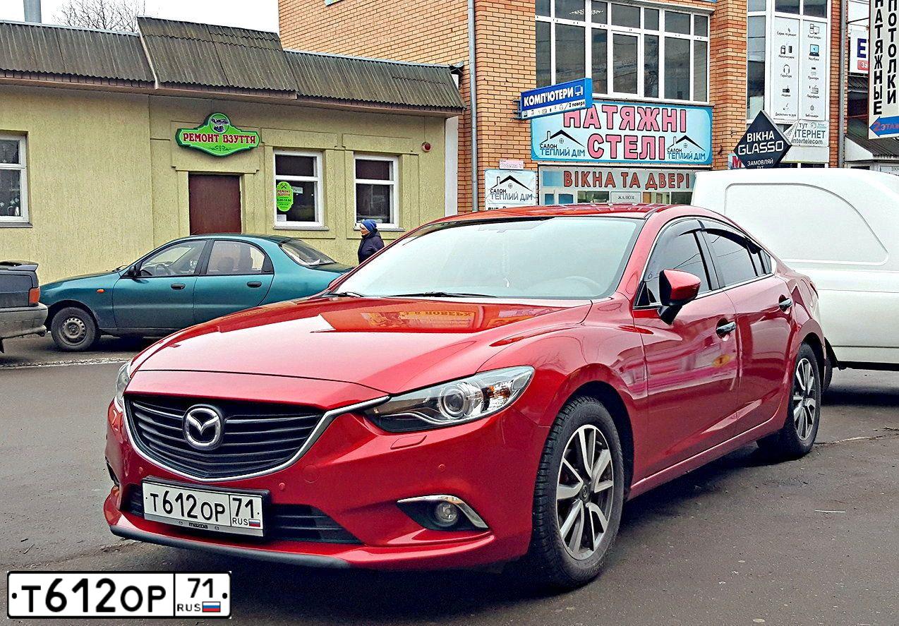 Фото автомобиля MAZDA 6, 2014 — госномер Т612ОР71. Цвет: КРАСНЫЙ