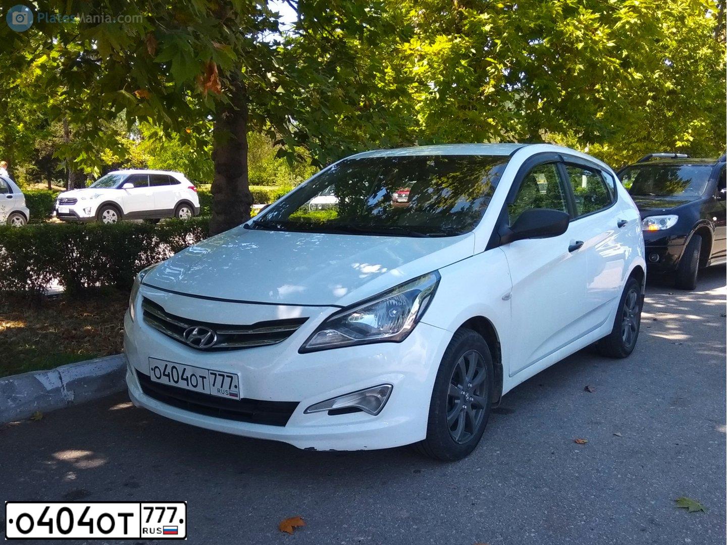 Фото автомобиля HYUNDAI SOLARIS, 2015 — госномер О404ОТ777. Цвет: БЕЛЫЙ