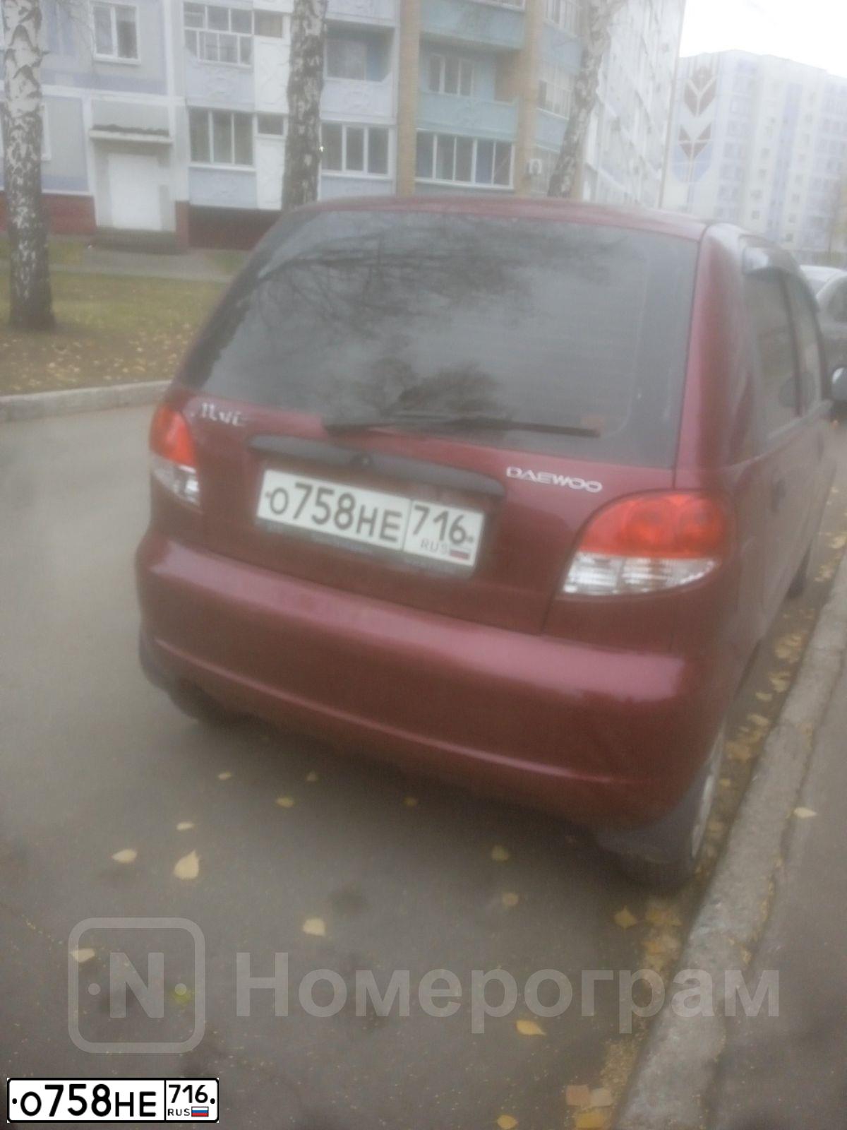 Фото автомобиля DAEWOO MATIZ, 2011 — госномер О758НЕ716. Цвет: БОРДОВЫЙ