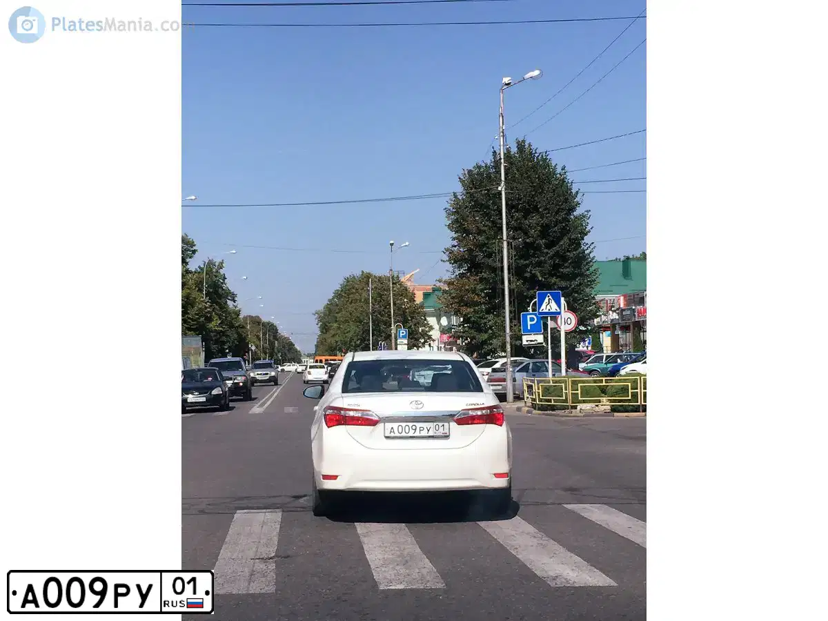 Фото автомобиля TOYOTA COROLLA, 2013 — госномер А009РУ01. Цвет: БЕЛЫЙ