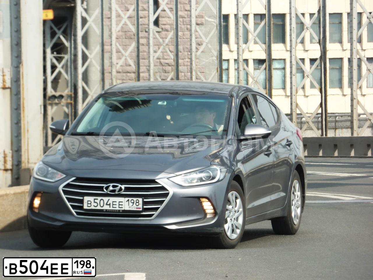 Фото автомобиля HYUNDAI ELANTRA, 2018 — госномер В504ЕЕ198. Цвет: ТЕМНО-СЕРЫЙ