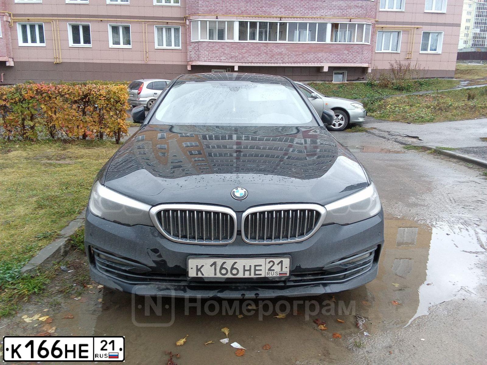 Фото автомобиля BMW SERIE 5, 2018 — госномер К166НЕ21. Цвет: ЧЕРНЫЙ