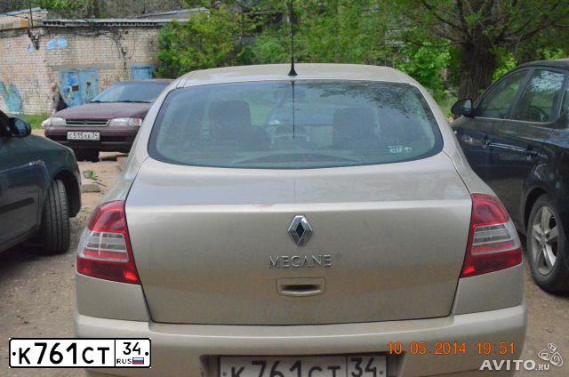 Фото автомобиля RENAULT MEGANE, 2007 — госномер К761СТ34. Цвет: БЕЖЕВЫЙ