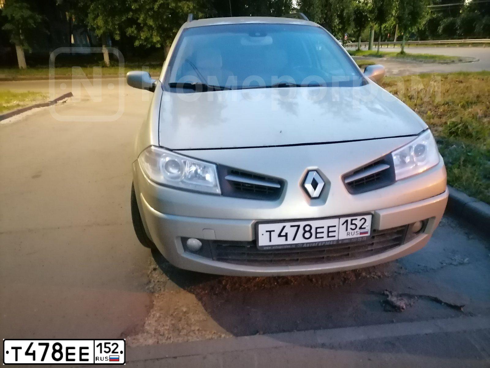 Фото автомобиля RENAULT MEGANE, 2006 — госномер Т478ЕЕ152. Цвет: БЕЖЕВЫЙ