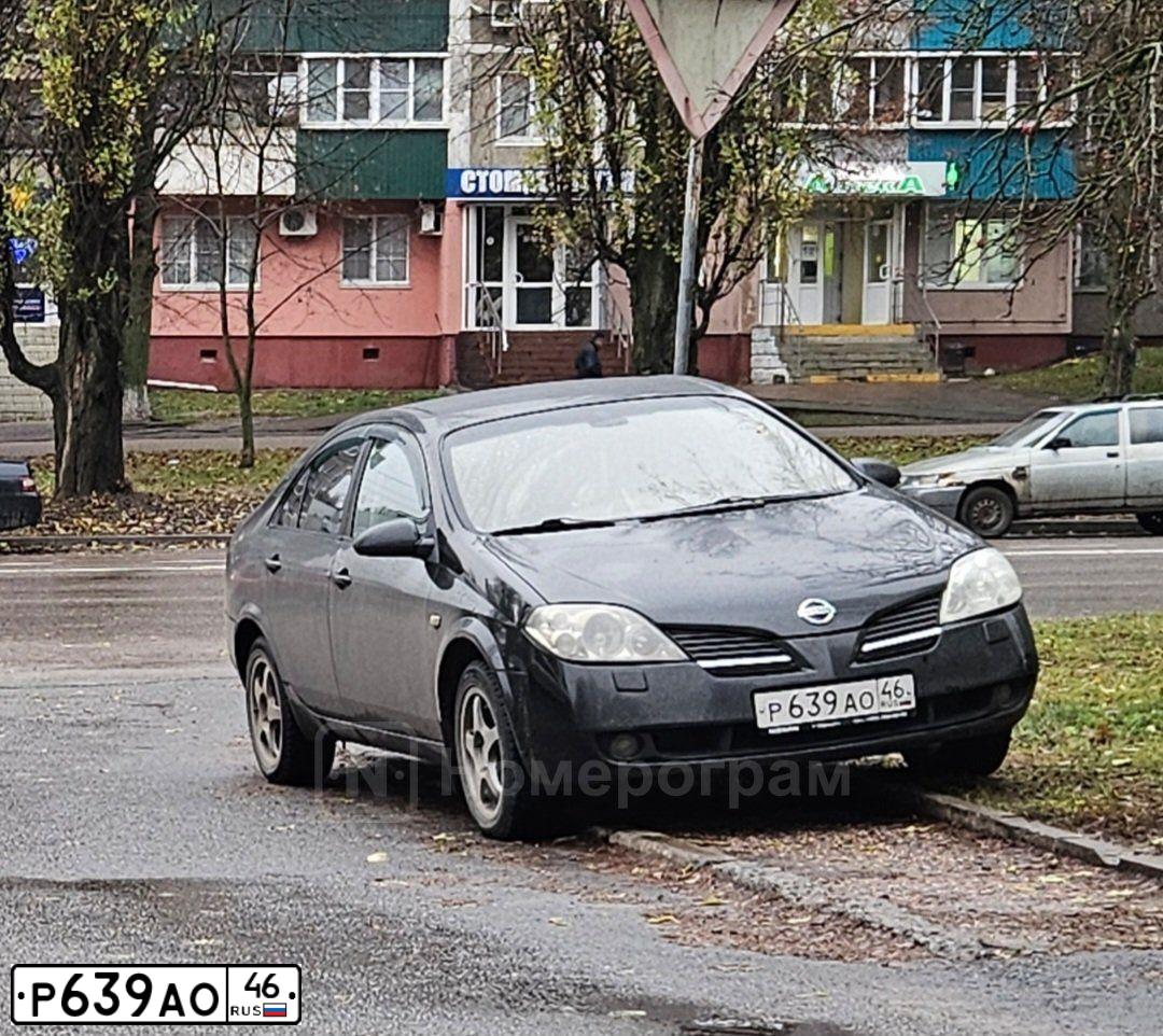 Фото автомобиля NISSAN PRIMERA, 2005 — госномер О333ММ46. Цвет: ЧЕРНЫЙ
